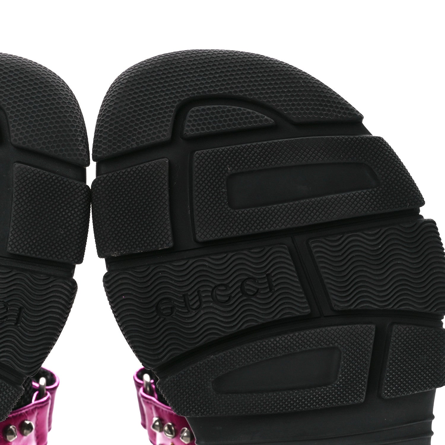 Gucci Nappa Mesh Crystal Embellished Studded Womens Aguru Sandals 38 Pink Black 6 of 10