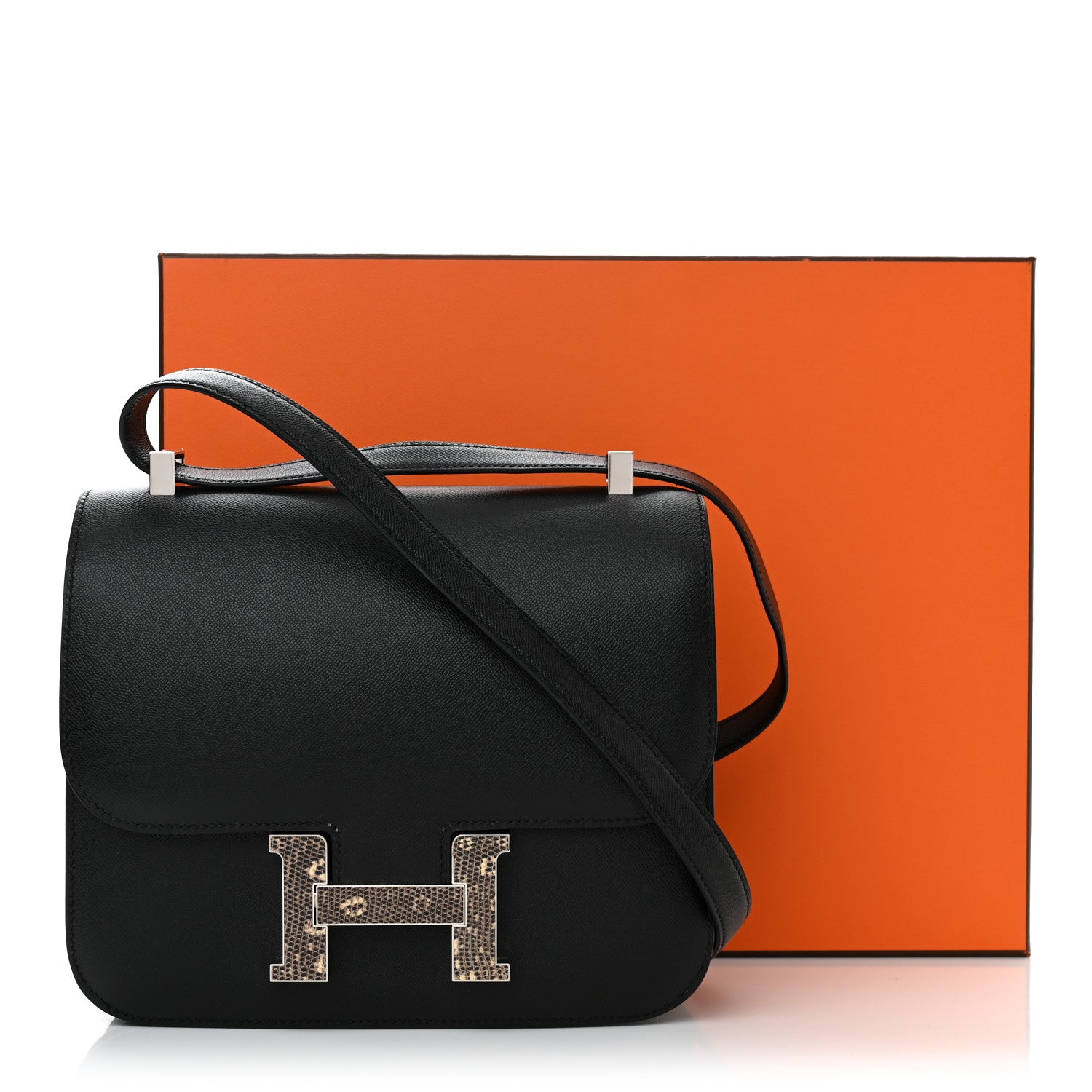 Hermes Madame Calfskin Lizard Constance 24 Black Ombre 11 of 11