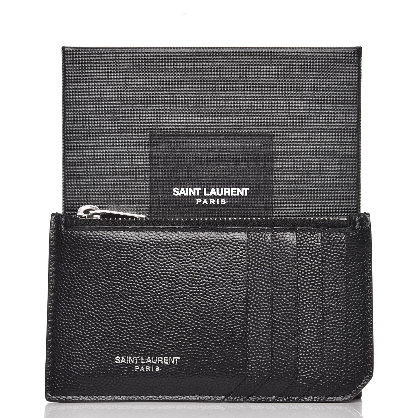 Grained Calfskin 5 Fragments Zip Pouch Card Holder Black