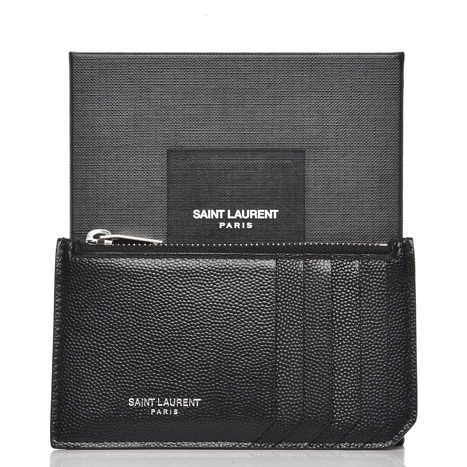 Saint Laurent Grained Calfskin 5 Fragments Zip Pouch Card Holder Black 9 of 9