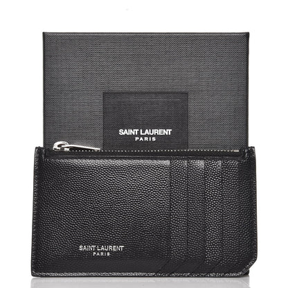 Saint Laurent Grained Calfskin 5 Fragments Zip Pouch Card Holder Black 9 of 9