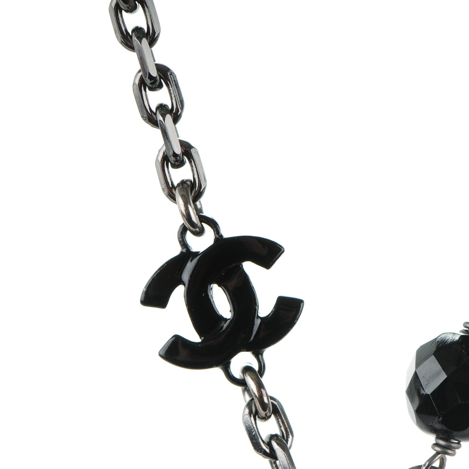 Chanel Pearl Beaded CC Long Necklace Ruthenium Black 3 of 4