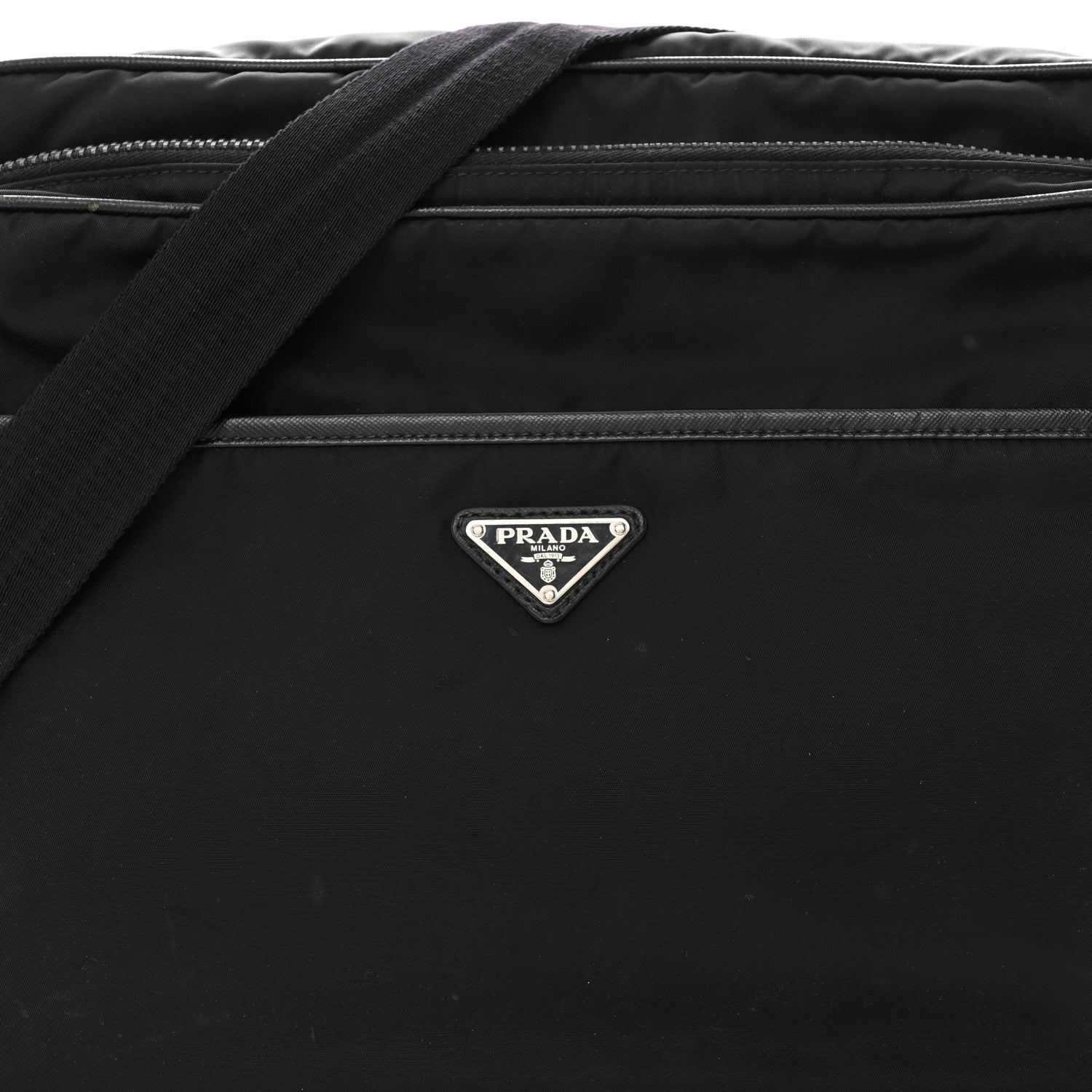 Prada Tessuto Nylon Saffiano Front Pocket Zip Messenger Black 9 of 19