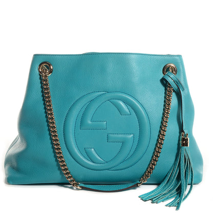 Gucci Pebbled Calfskin Medium Soho Chain Shoulder Bag Teal 1 of 7