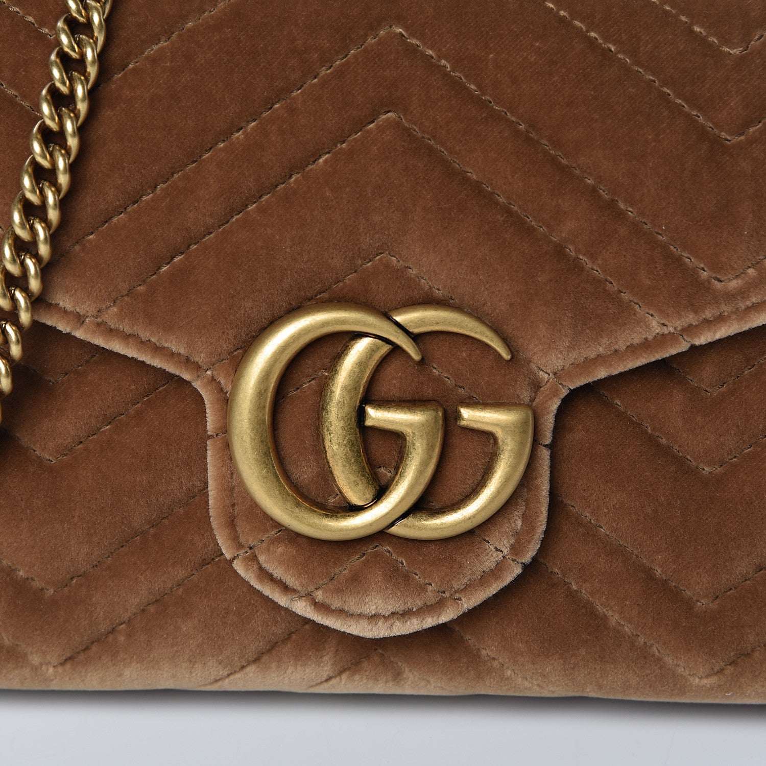Gucci Velvet Matelasse GG Marmont Chain Wallet Taupe 8 of 11