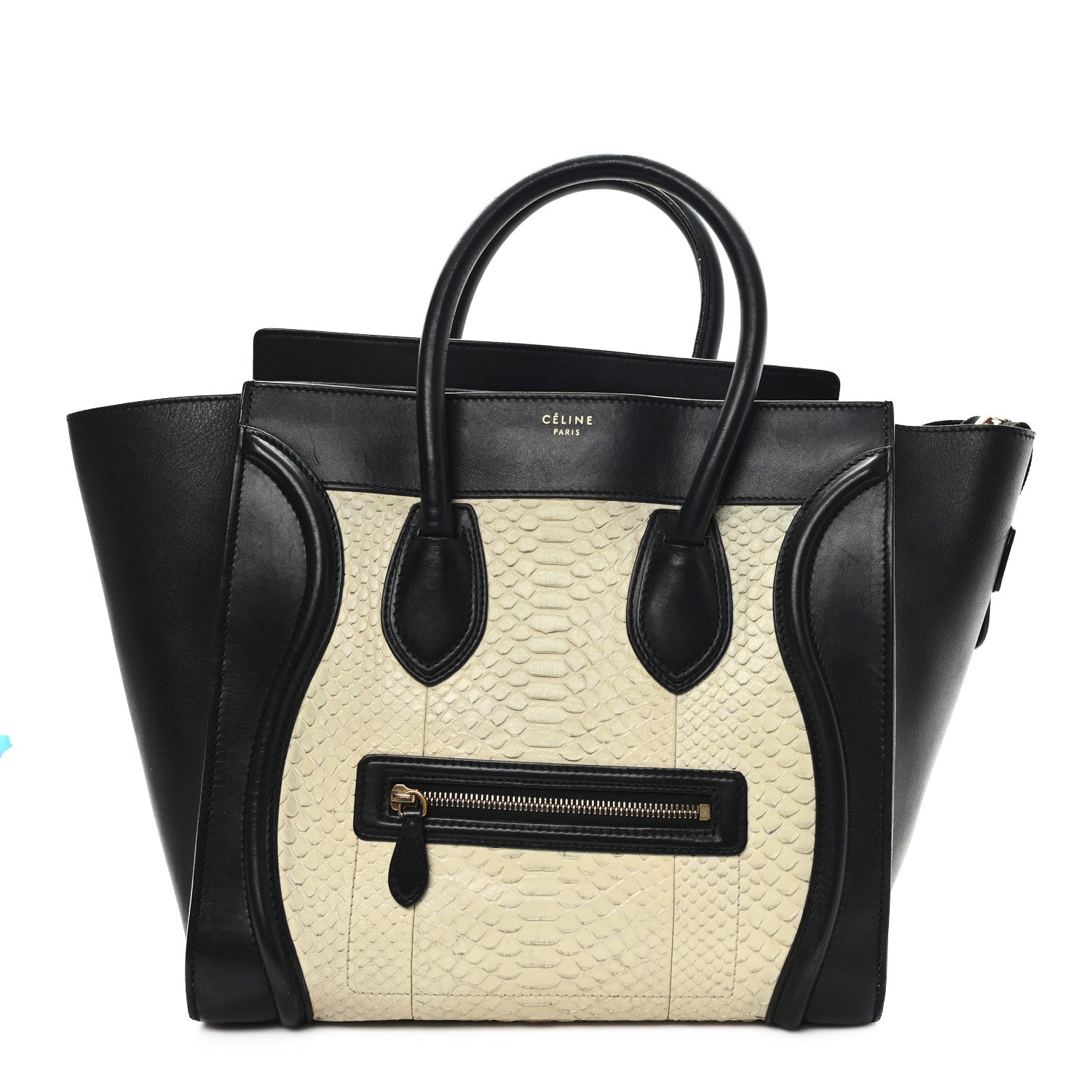 Celine Calfskin Snakeskin Mini Luggage Black White 1 of 11