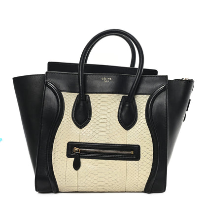 Celine Calfskin Snakeskin Mini Luggage Black White 1 of 11