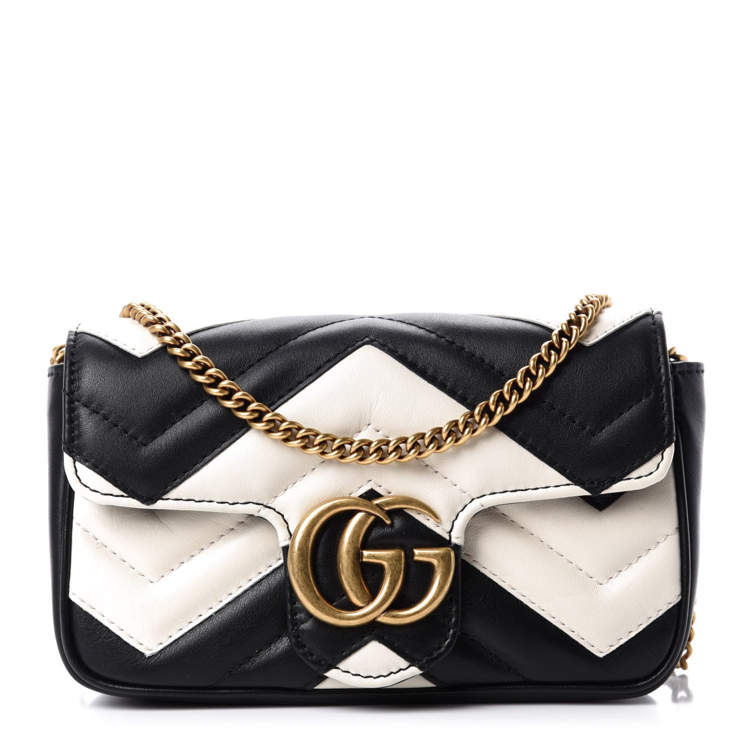 Gucci Calfskin Matelasse Super Mini GG Marmont Shoulder Bag Black White 1 of 11