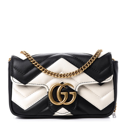 Gucci Calfskin Matelasse Super Mini GG Marmont Shoulder Bag Black White 1 of 11