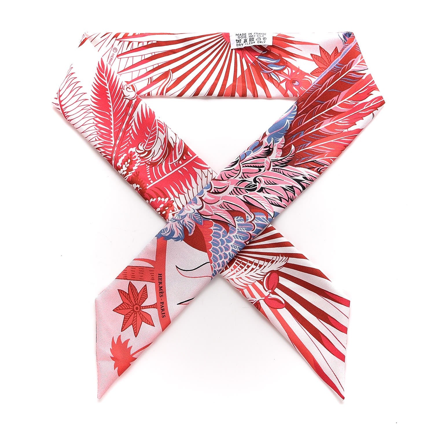 Hermes Silk Mythiques Phoenix Coloriages Twilly Blanc Corail Blue Jean 1 of 5