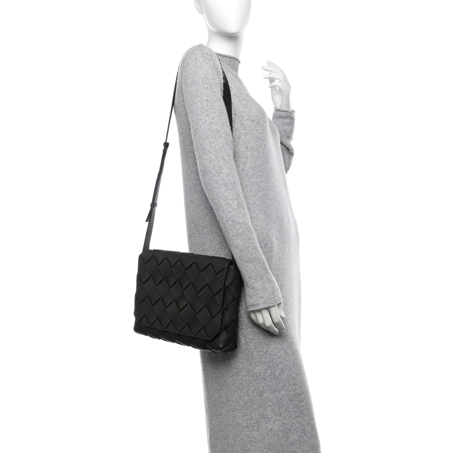 Grained Calfskin Intreccio Large Diago Crossbody Bag Fondant