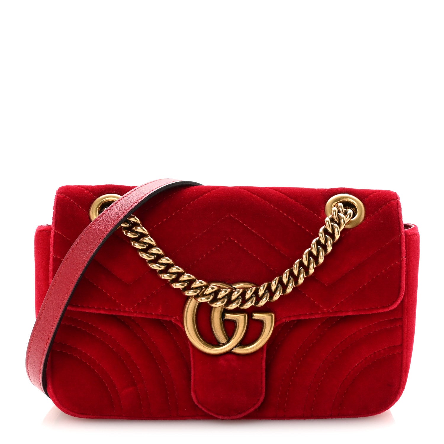 Gucci Velvet Matelasse Mini GG Marmont Shoulder Bag Hibiscus Red 1 of 10