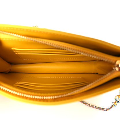 Christian Dior Calfskin Cannage Caro Zipped Pouch With Chain Sunny Yellow 5 of 9