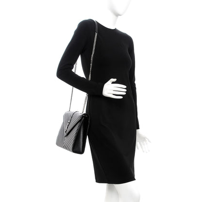 Saint Laurent Grain De Poudre Matelasse Chevron Large Monogram Satchel Black 2 of 7