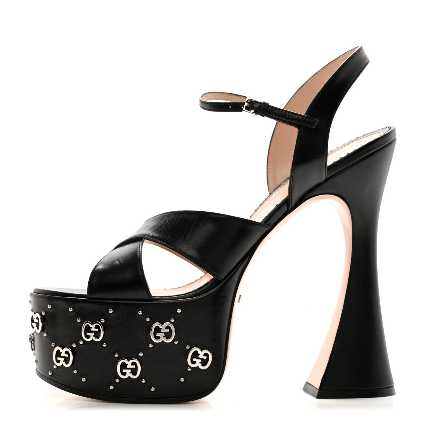 Malaga Kid Interlocking G Studs 155mm Platform Sandals 40 Perfect Black
