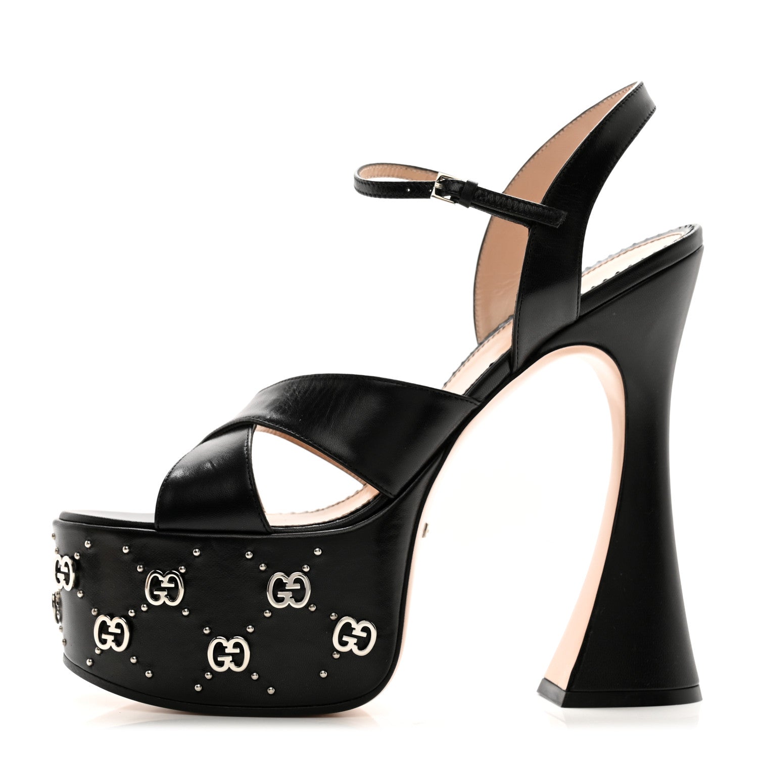 Gucci Malaga Kid Interlocking G Studs 155mm Platform Sandals 40 Perfect Black 1 of 8