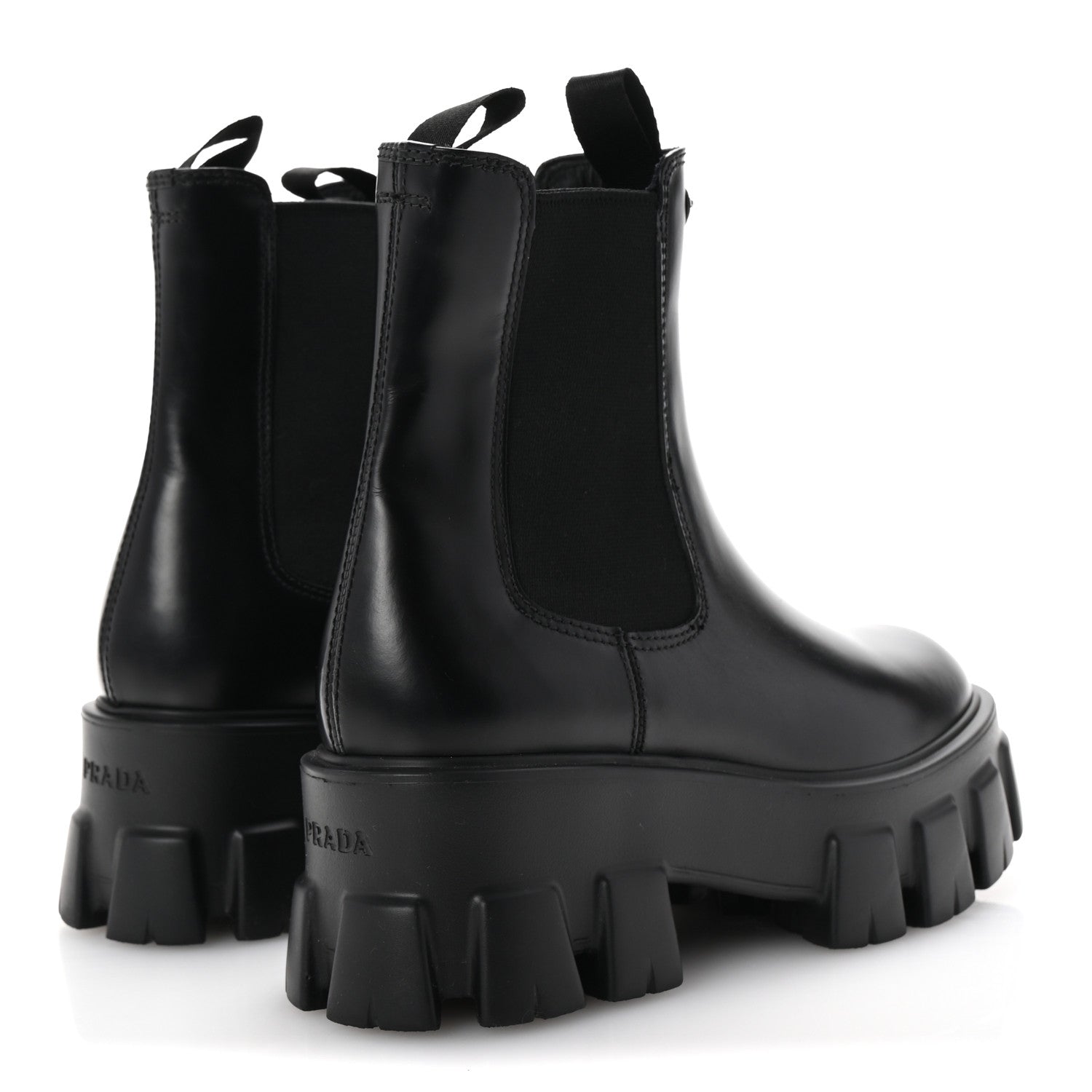 Prada Spazzolato Rois Triangle Monolith Chelsea 55mm Boots 35.5 Black 5 of 9