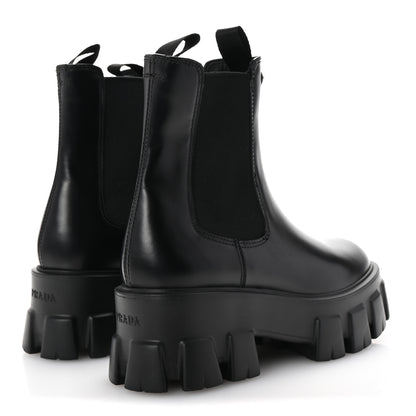 Prada Spazzolato Rois Triangle Monolith Chelsea 55mm Boots 35.5 Black 5 of 9