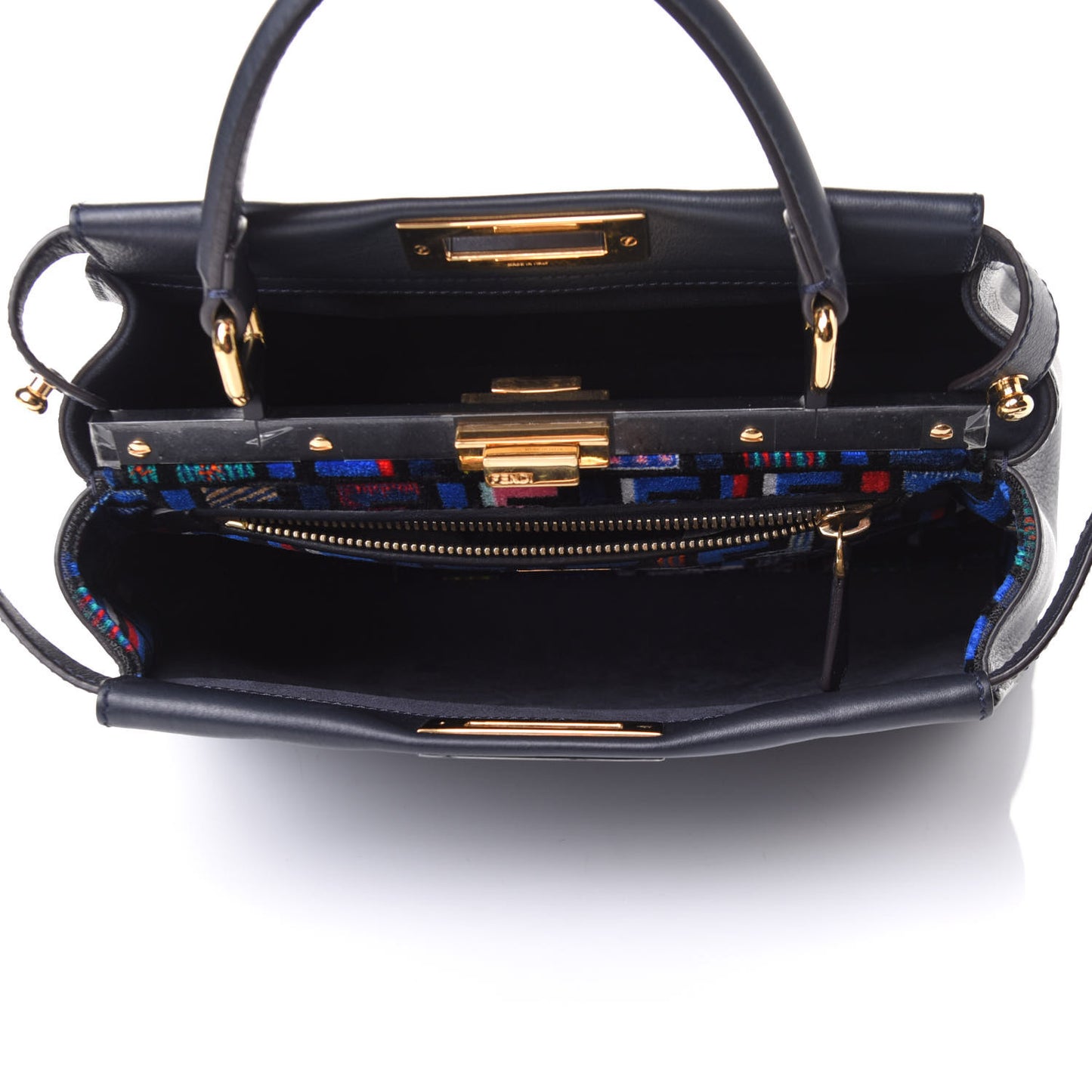 Calfskin Velvet Fun Fair Medium Peekaboo Iconic Satchel Night Blue Multicolor