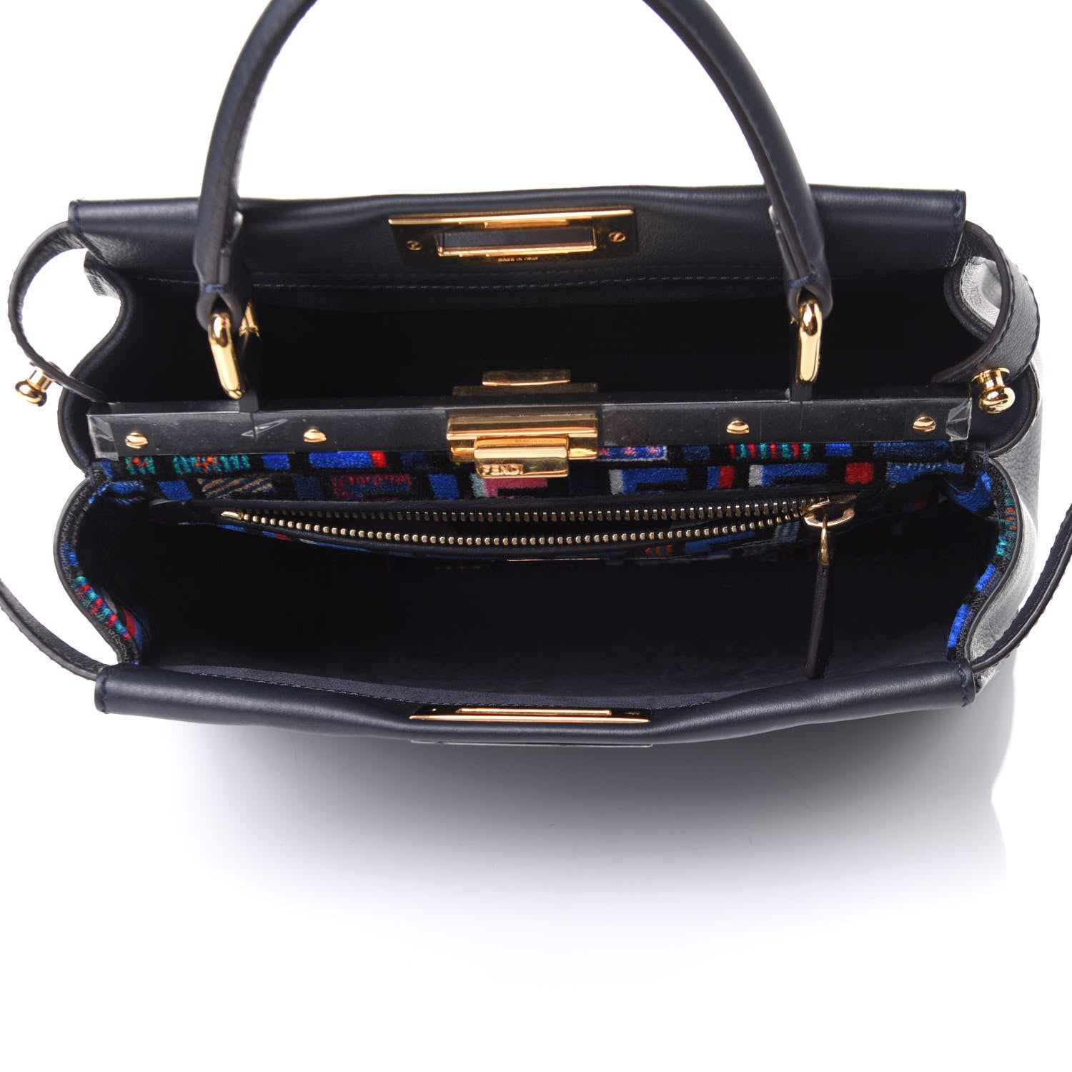 Fendi Calfskin Velvet Fun Fair Medium Peekaboo Iconic Satchel Night Blue Multicolor 5 of 11
