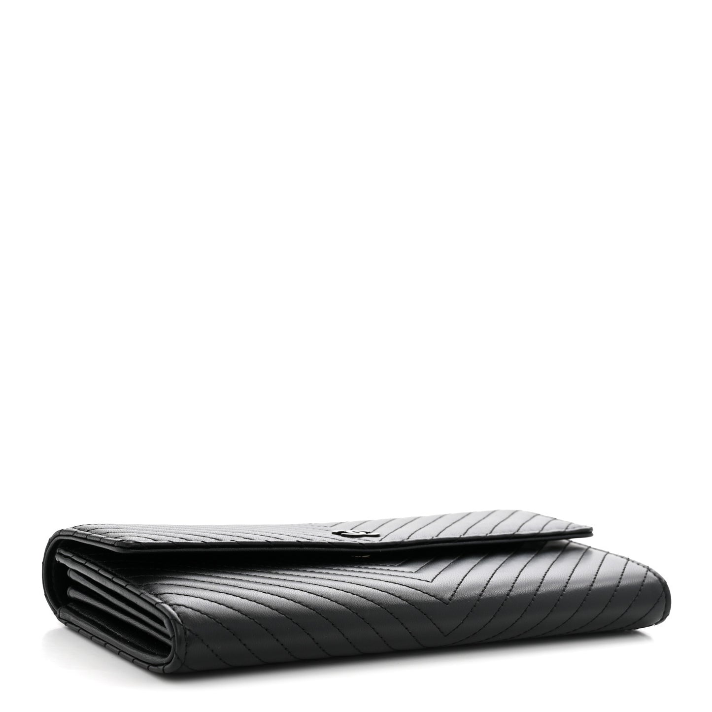 Lambskin Chevron Quilted Large Gusset Flap Wallet So Black