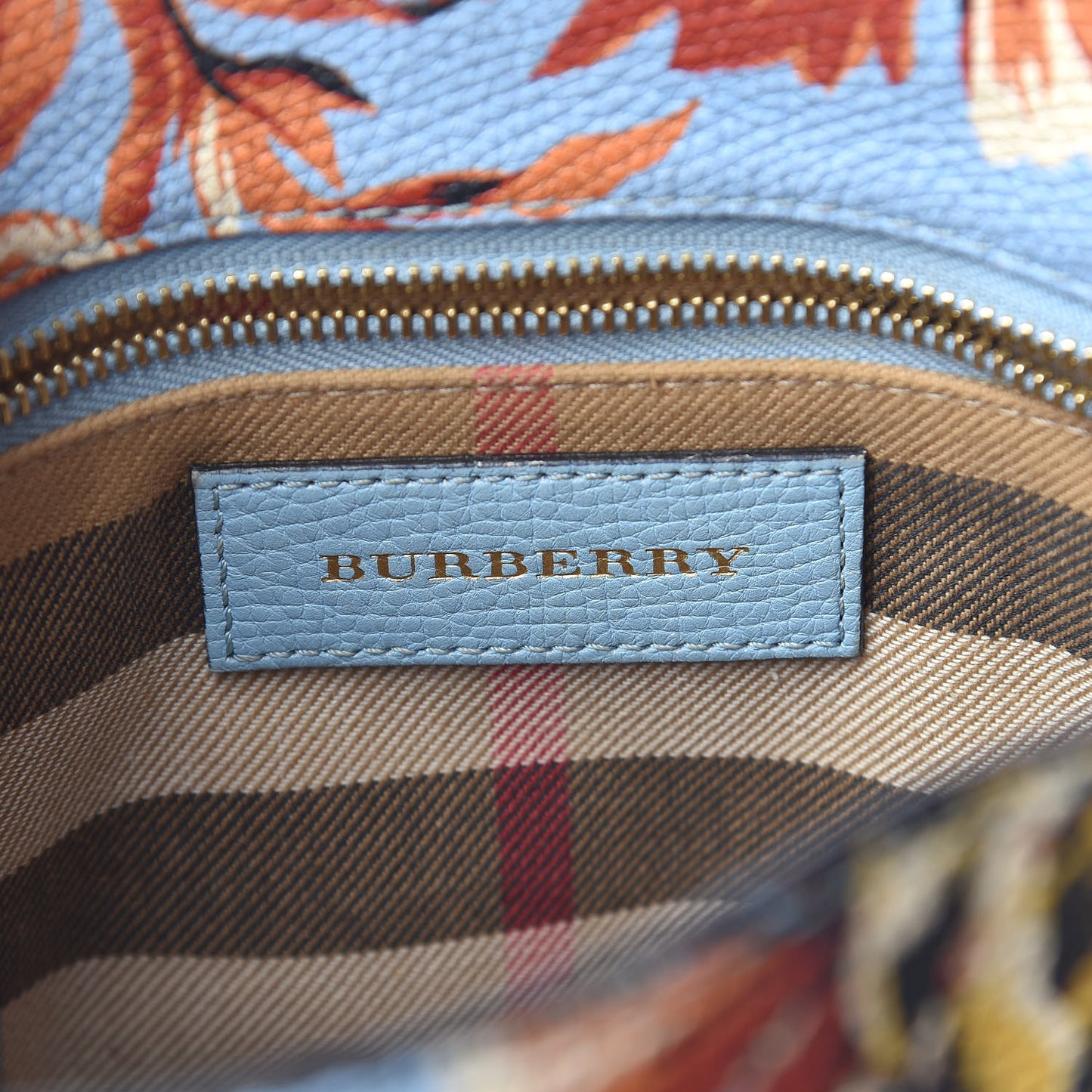 Soft Grain Calfskin Floral Print Small Buckle Tote Peony Rose Pale Blue Vibrant Orange