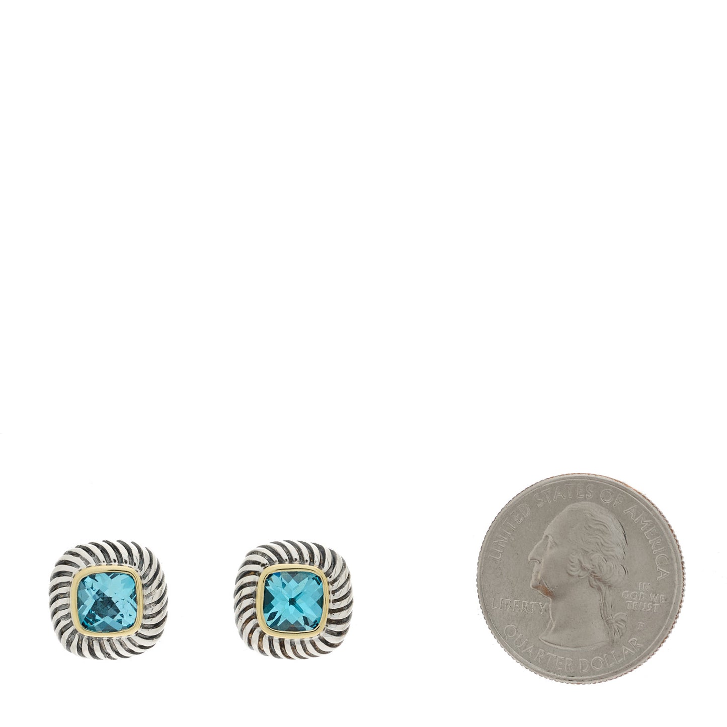 Sterling Silver 14K Yellow Gold Blue Topaz 7mm Albion Earrings