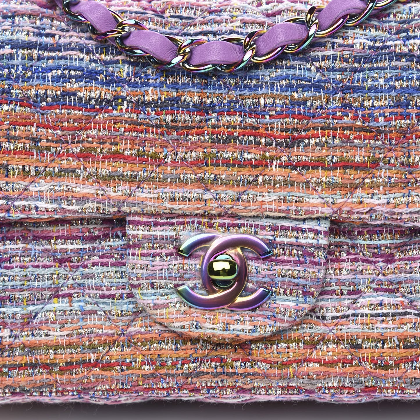 Tweed Quilted Mini Rectangular Flap Blue Pink Orange