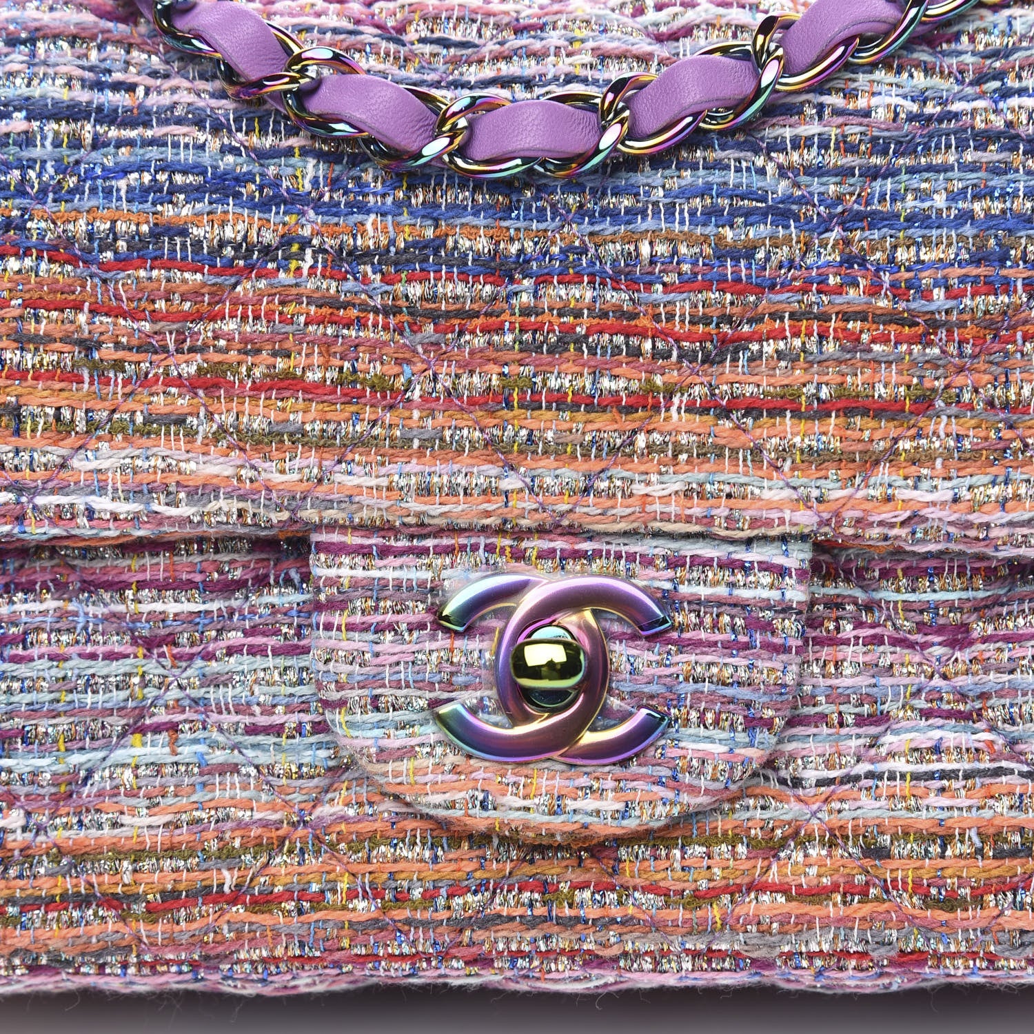 Chanel Tweed Quilted Mini Rectangular Flap Blue Pink Orange 10 of 11