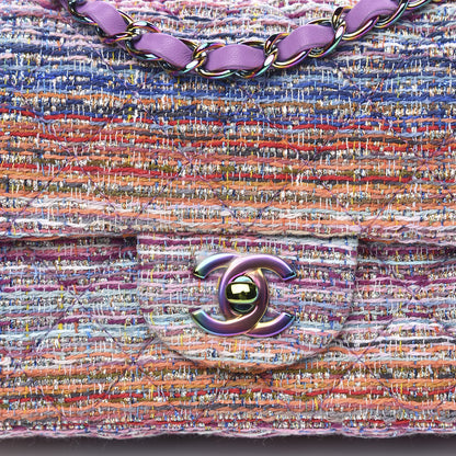 Chanel Tweed Quilted Mini Rectangular Flap Blue Pink Orange 10 of 11