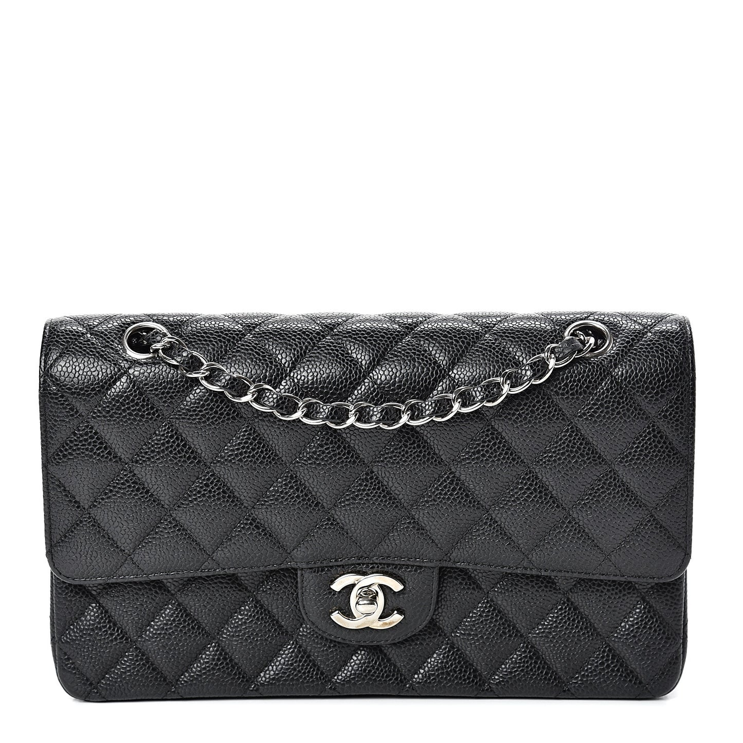 Caviar Quilted Medium Double Flap Black