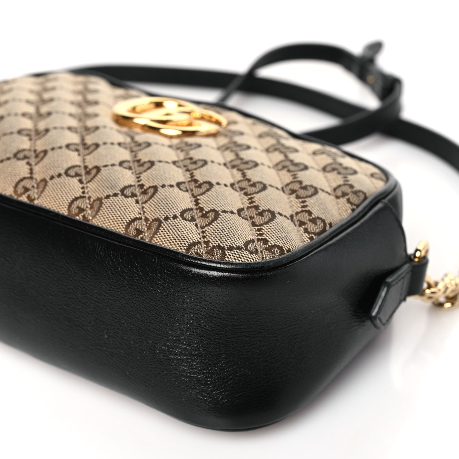 Gucci Monogram Matelasse Diagonal Small GG Marmont Chain Shoulder Bag Beige Black 9 of 9