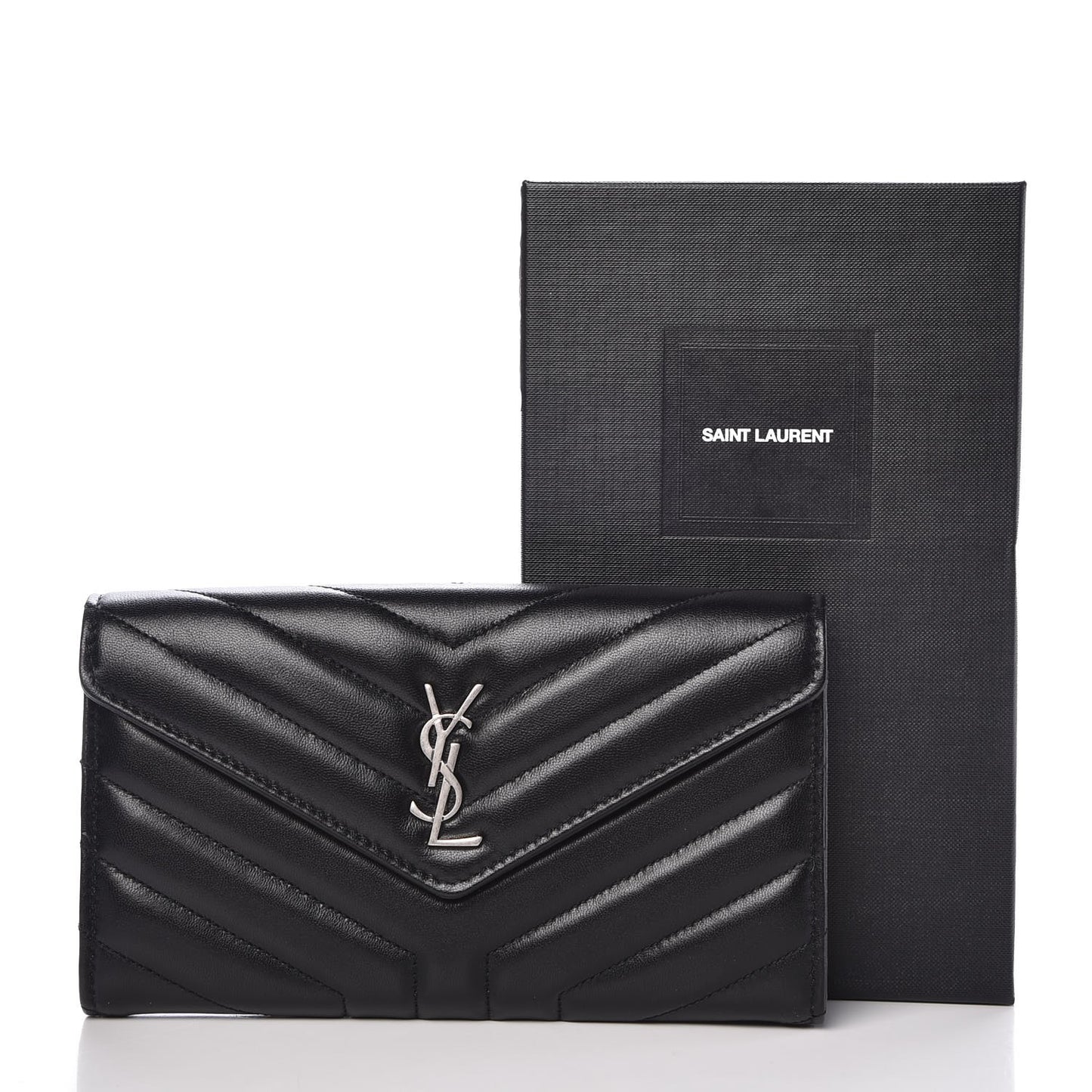 Lambskin Y Quilted Monogram Large Loulou Flap Wallet Black