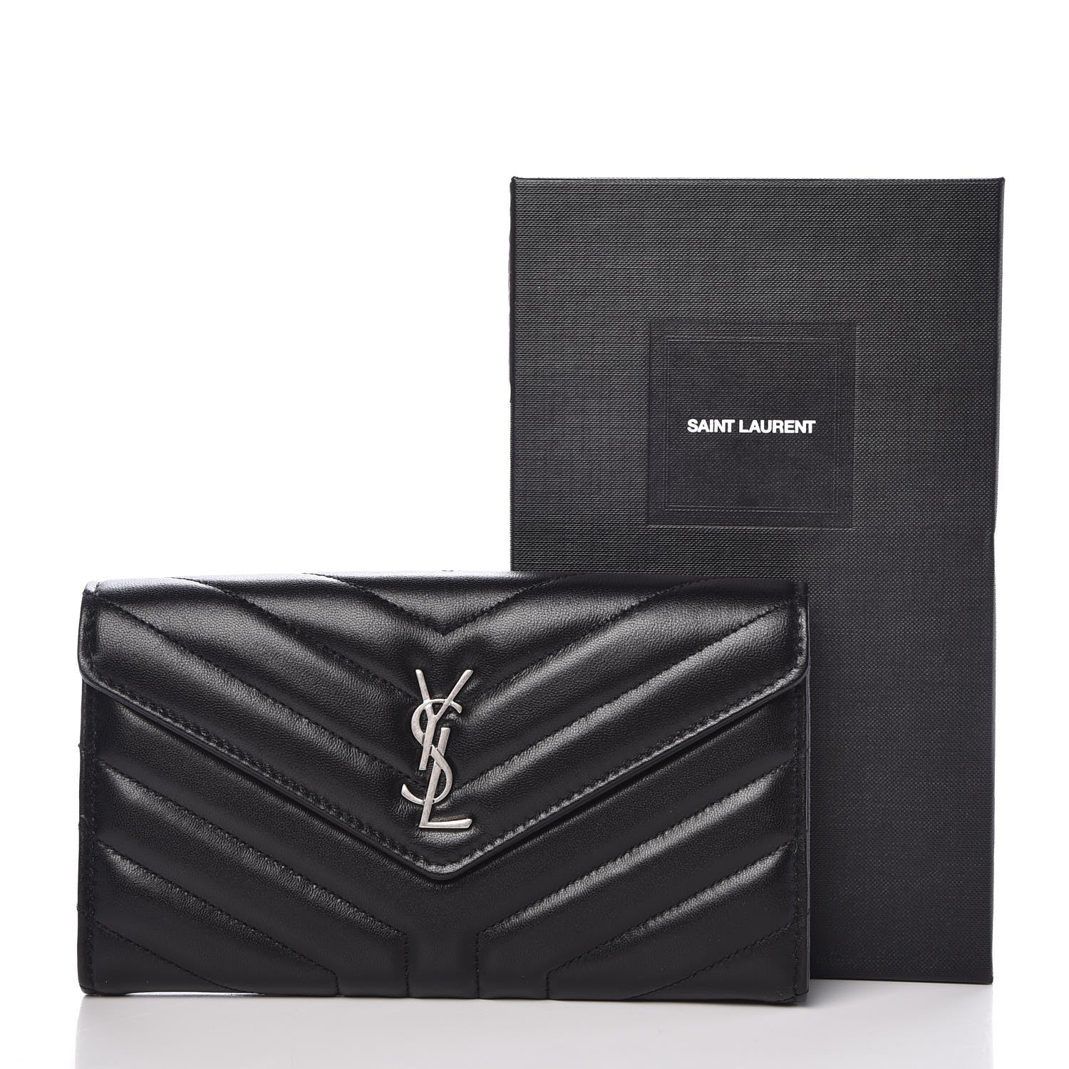 Saint Laurent Lambskin Y Quilted Monogram Large Loulou Flap Wallet Black 8 of 8