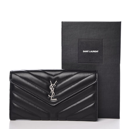 Saint Laurent Lambskin Y Quilted Monogram Large Loulou Flap Wallet Black 8 of 8