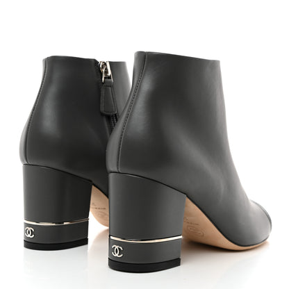 Chanel Calfskin Patent CC Cap Toe Ankle Booties 36 Grey Black 4 of 9