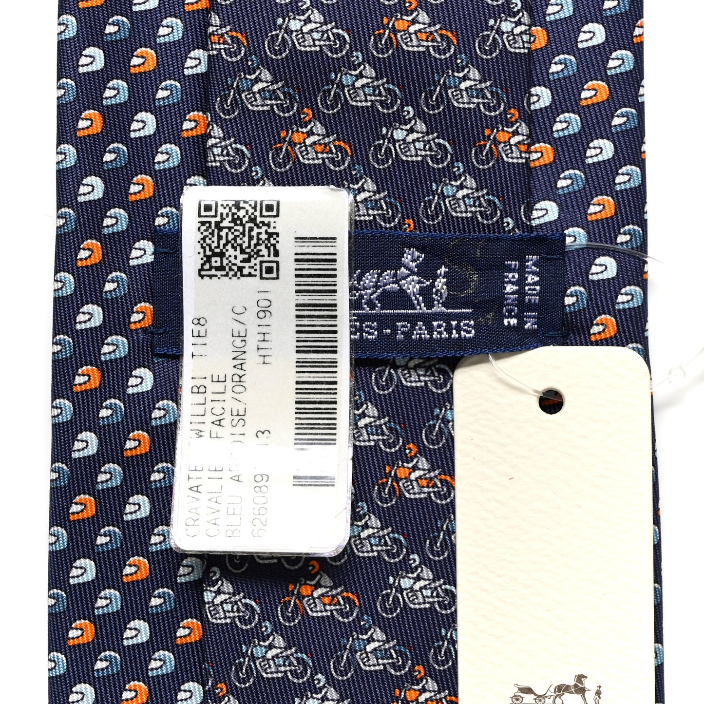 Printed Silk Mens Cavaliere Neck Tie Bleu Ardoise Orange