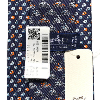 Hermes Printed Silk Mens Cavaliere Neck Tie Bleu Ardoise Orange 3 of 6