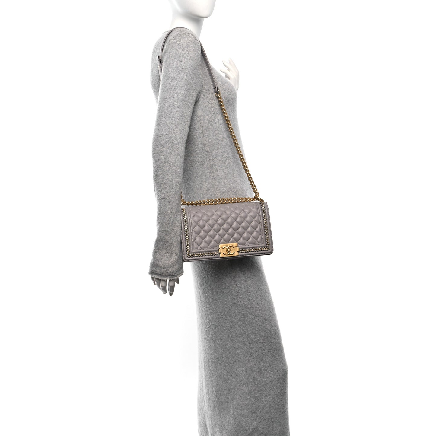 Caviar Quilted Chain Around Medium Boy Flap Grey