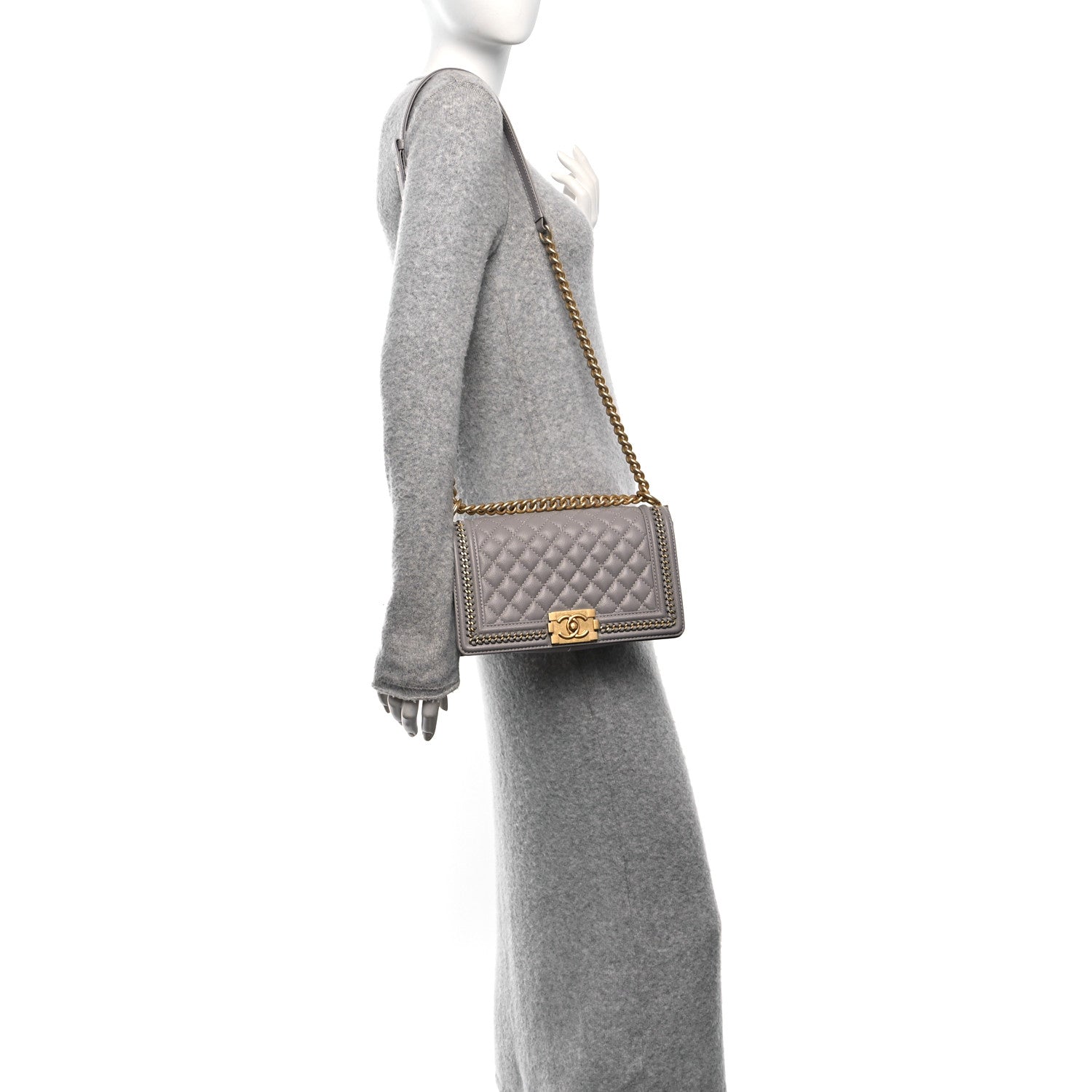 Chanel Caviar Quilted Chain Around Medium Boy Flap Grey 2 of 10
