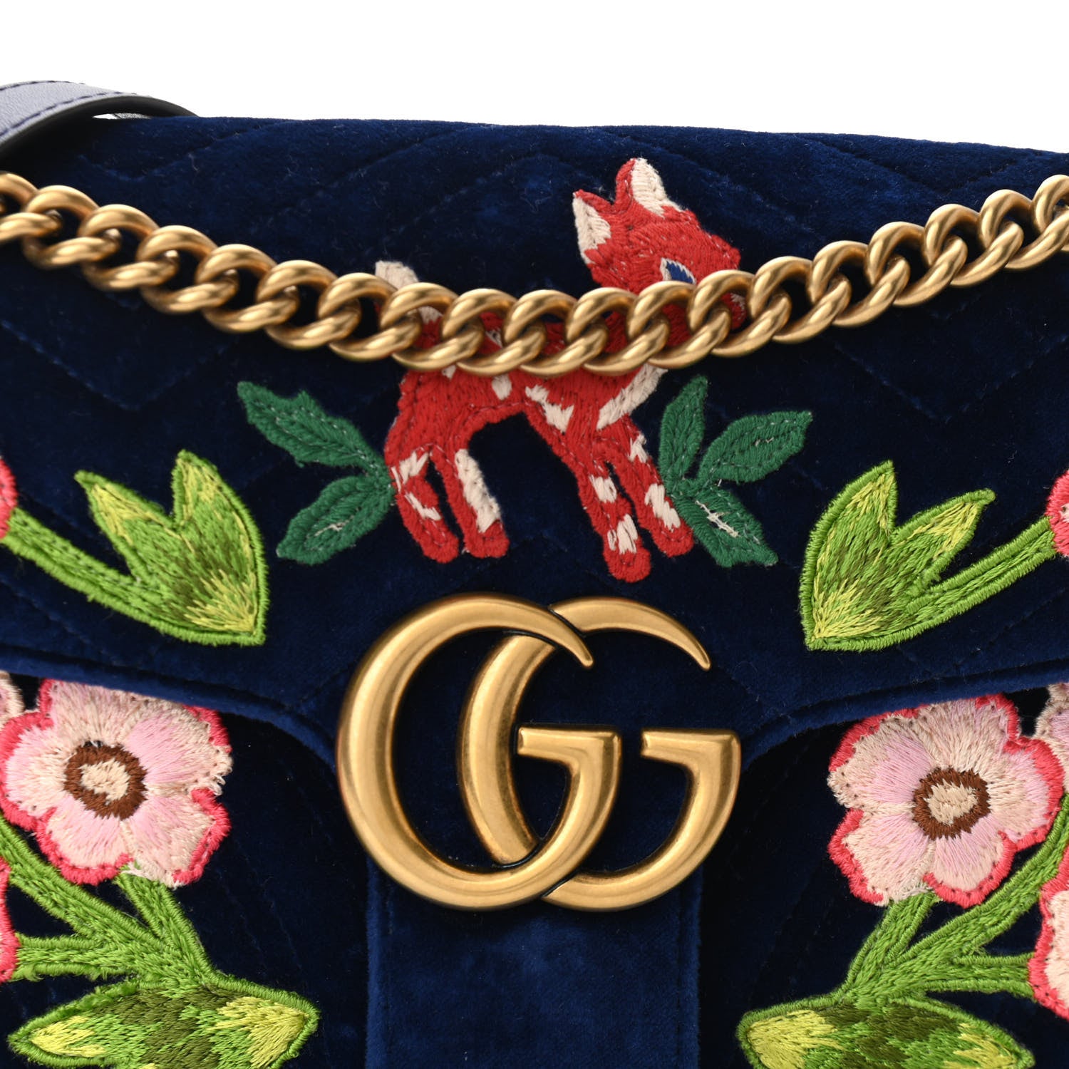 Gucci Velvet Matelasse Deer Embroidered Small GG Marmont Shoulder Bag Cobalt 8 of 10