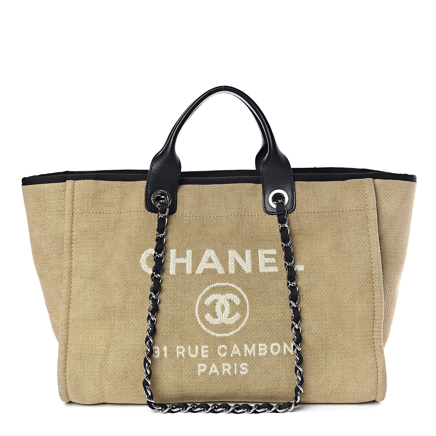 Chanel Canvas Large Deauville Tote Beige Black 1 of 11