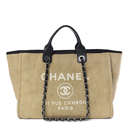 Chanel Canvas Large Deauville Tote Beige Black 1 of 11