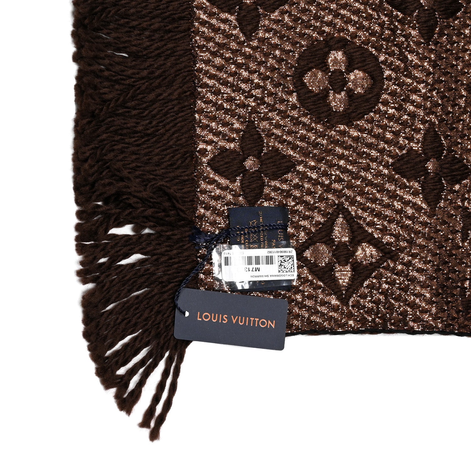 Louis Vuitton Wool Silk Logomania Shine Scarf Marron 3 of 4