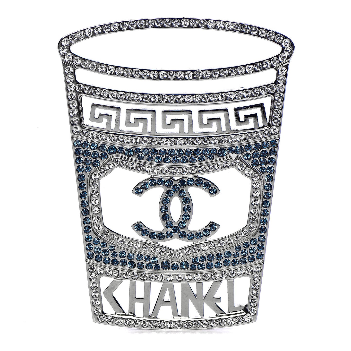 Crystal CC Greek Cup Brooch Silver Blue