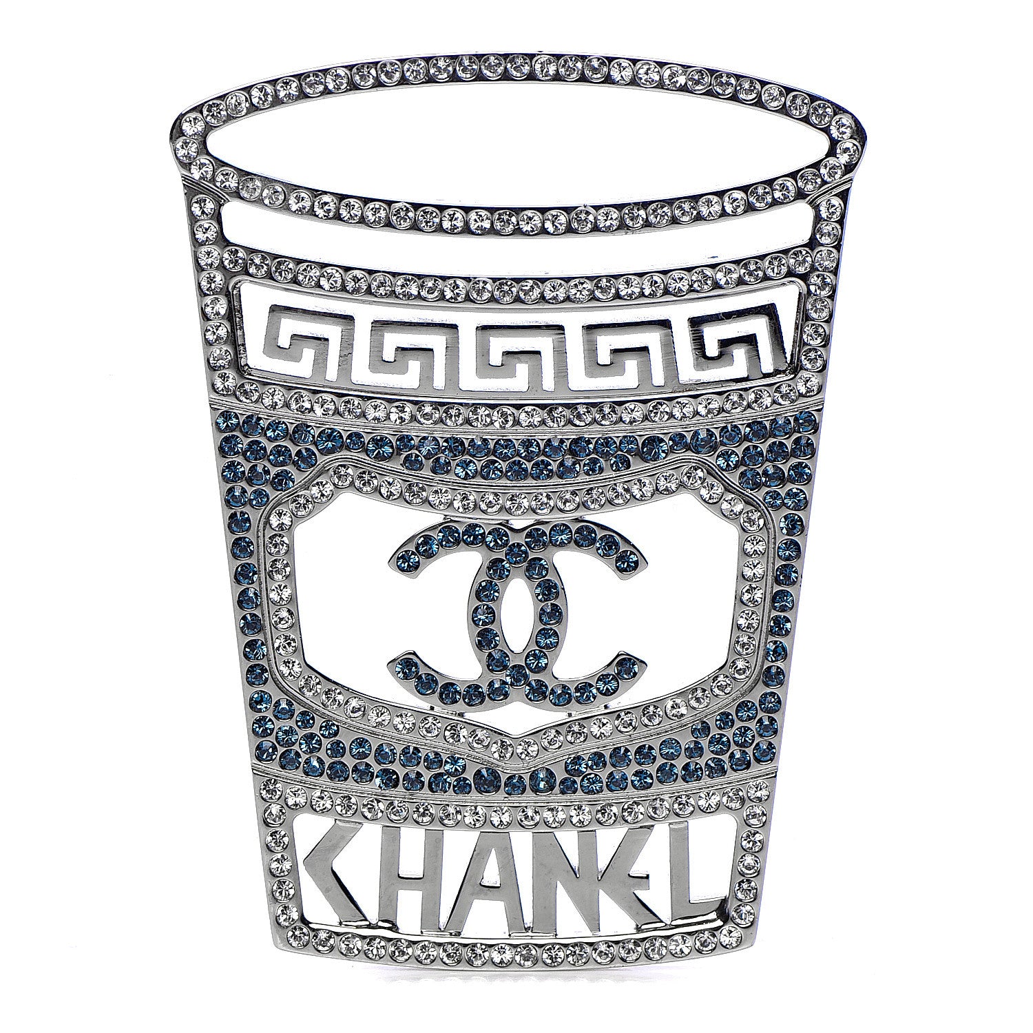 Chanel Crystal CC Greek Cup Brooch Silver Blue 1 of 4