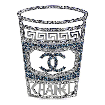 Chanel Crystal CC Greek Cup Brooch Silver Blue 1 of 4