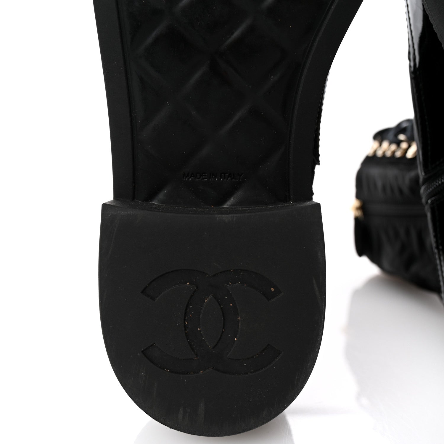 Chanel Nylon Suede Patent Calfskin Womens CC Lace Up Boots 38.5 Black 8 of 10