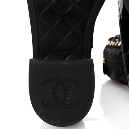 Chanel Nylon Suede Patent Calfskin Womens CC Lace Up Boots 38.5 Black 8 of 10