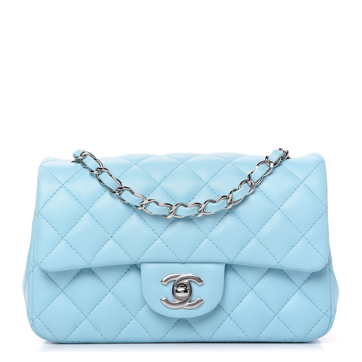Lambskin Quilted Mini Rectangular Flap Neon Blue